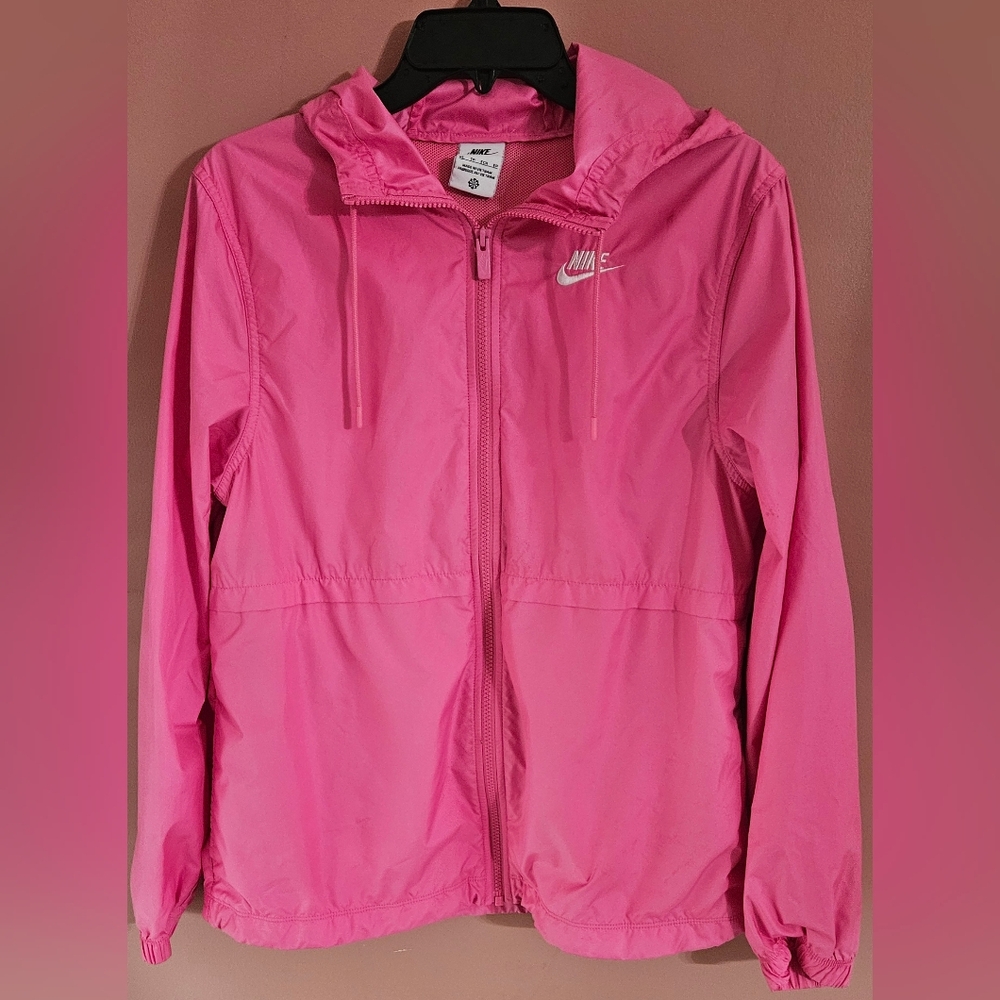 Nike Neon Pink Windbreaker Women's Hooded Jacket  Full Zip Vented Back XS